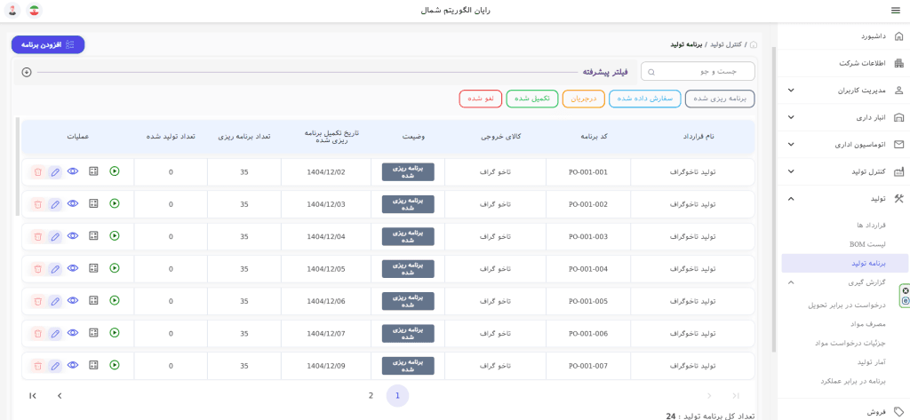 برنامه تولید خط تولید